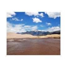 Dunes, Snow-capped Mountains and a Stream Gallery Wrap Canvas