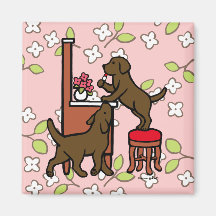 Duo de chiot de laboratoire du chocolat de la mama magnets pour réfrigérateur