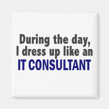 During The Day I Dress Up Like An IT Consultant Refrigerator Magnets