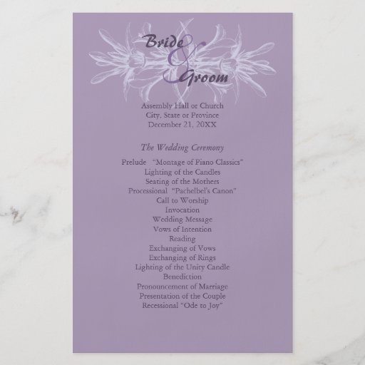 Dusty Purple Floral Wedding Program Personalized Flyer