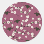 Dusty Rose Cherry Blossom Winged Hearts Round Stickers