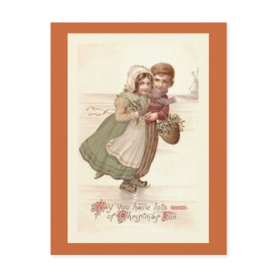 "Dutch Children Skating" Christmas Postcard by PrimeVintage