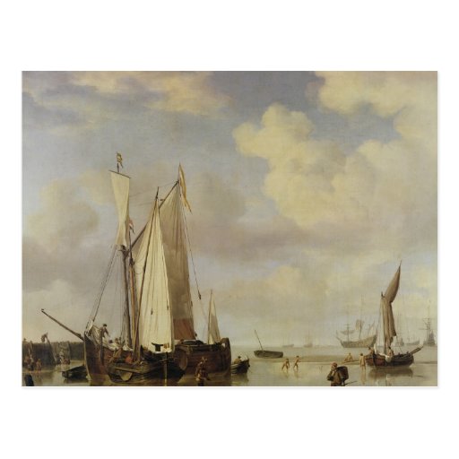 Dutch Vessels Inshore and Men Bathing, 1661 Postcard