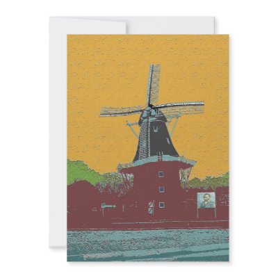 Dutch Wind Mill Van Gogh Style Custom Announcement by figstreetstudio