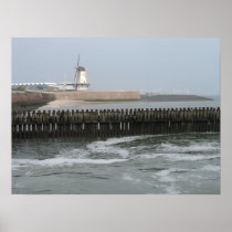 Dutch Windmill on Dike at Sea Photo Poster Art