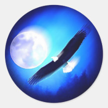 Eagle in Flight & Full Moon Round Stickers
