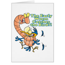 early worm catches the bird funny cartoon greeting cards