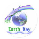Earth Day Dolphin Round Stickers