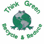 Earth Day Green Frog Recycle Environmental Embroidered Hooded Sweatshirt