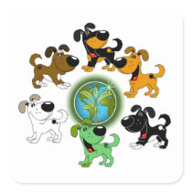 Earth Day! - Leaf and Five Pups Stickers