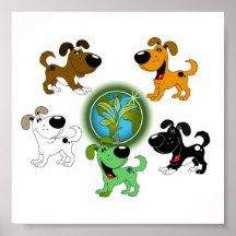 Earth Day! - Leaf and Four Pups Print