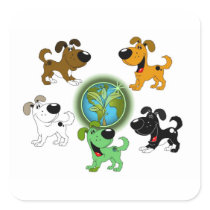 Earth Day! - Leaf and Four Pups Stickers