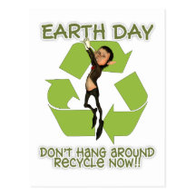 Earth Day Post Card Elf Haning Off Recycle Logo