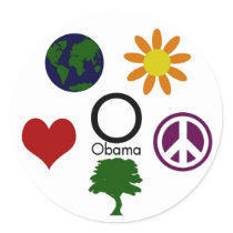 Earth, Flower, Peace, Tree, Love, Obama Sticker