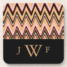 Earthtone Decor Monogram Zigzag Cork Coaster