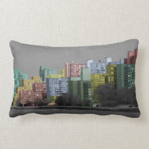 East River Skyline  Half-tone Panorama Throw Pillo Pillow