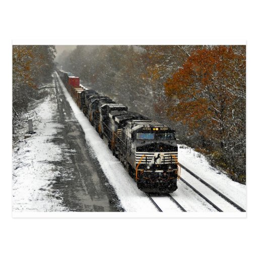 Eastbound Stack Train in Snow Post Cards