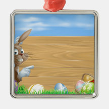 Easter bunny and Eggs with wooden sign Christmas Tree Ornaments