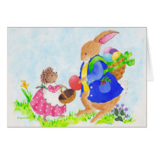 Easter bunny and Heddy hedgehog Greeting Cards