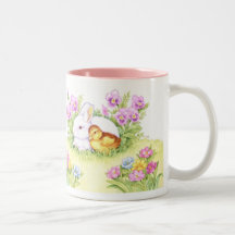 Easter Bunny, Duckling and Flowers Coffee Mug