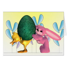 Easter Bunny, Easter Chick, Easter Egg Greeting Card
