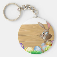 Easter bunny rabbit with Easter eggs basket Keychains
