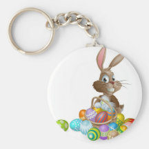 Easter bunny rabbit with Easter eggs basket Key Chain