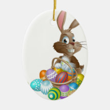 Easter bunny rabbit with Easter eggs basket Ornament