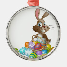 Easter bunny rabbit with Easter eggs basket Christmas Tree Ornaments
