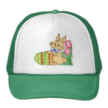 Easter Bunny with Egg and Tulips Trucker Hat