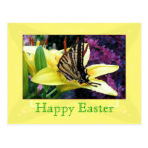 Easter Butterfly Yellow Lily Postcard