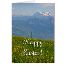 Easter Card - Mountain Cross and meadow