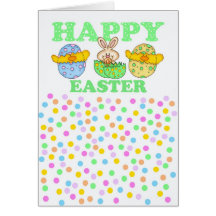 Easter Card With Easter Bunny Chicks And Eggs