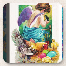 EASTER ~ CHERUB AND CHICKS.jpg Beverage Coaster