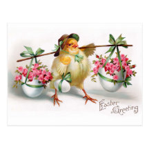Easter Chick and Flowers Postcards