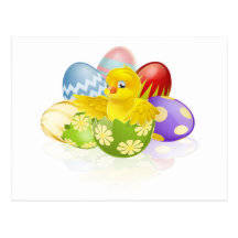 Easter chick in egg post card