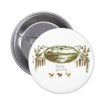 Easter - Chicks & Pond Arts & Crafts Postcard Pinback Button