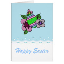 Easter Egg with Flowers Greetings Greeting Cards