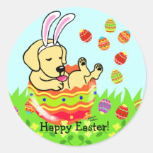 Easter Egg Yellow Labrador Puppy Cartoon Stickers
