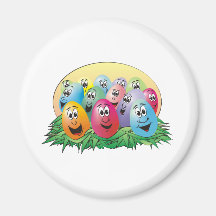 Easter Eggs with Faces in Grass Magnet