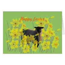 Easter greetings card, lamb and daffodils