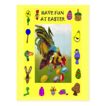 Easter - Hen and coloured eggs Postcard