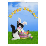 Easter Kitten With Bunny Ears & Basket of Eggs Greeting Card