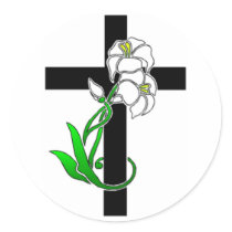 Easter Lilies and Cross Round Sticker