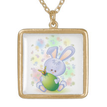 Easter Rabbit Egg and Flowers Necklace