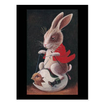 Easter Rabbit Riding Egg Post Cards