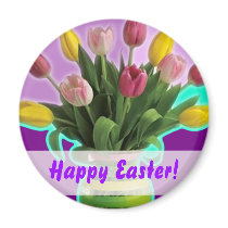 Easter Tulips - Happy Easter Magnet
