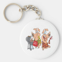 eat beef funny barbecue BBQing pigs Keychains