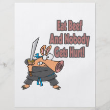 eat beef funny karate ninja pig cartoon flyer design