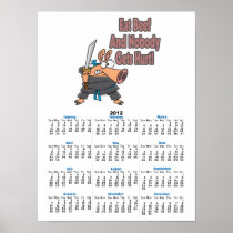 eat beef funny karate ninja pig cartoon print